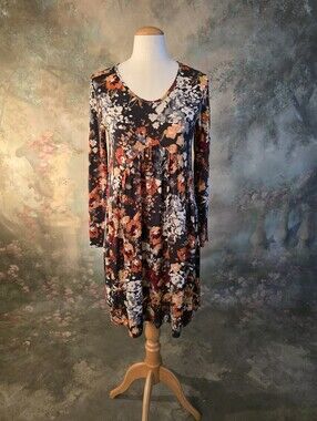 Bombom Fall Themed Floral Mini Babydoll Dress Long Sleeve  S